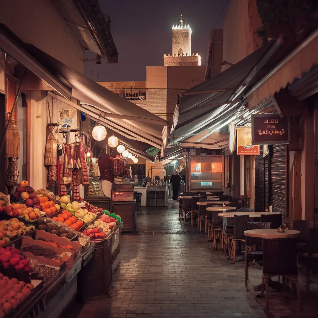 Traditional street scene in the Medina of Marrakech. the Ancient Medina